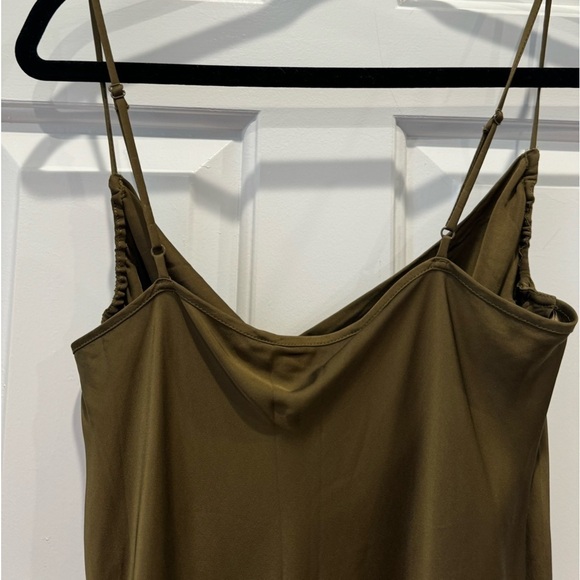 FRAME slip dress silk denim olive green dress with spaghetti straps - Picture 4 of 11